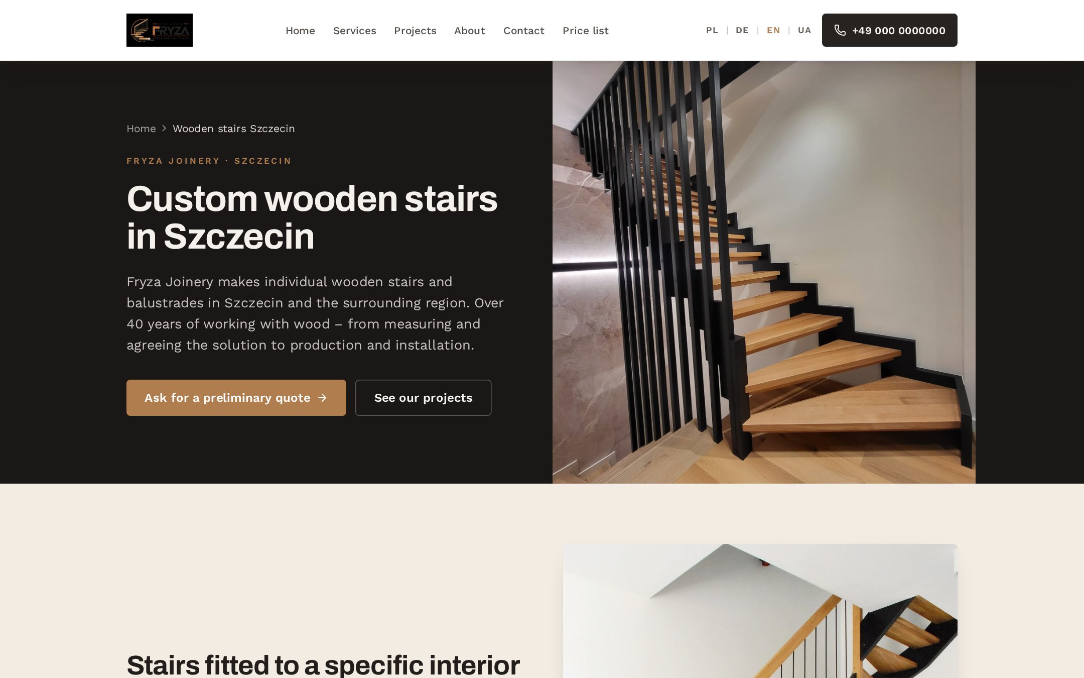 Example: Custom wooden stairs in Szczecin